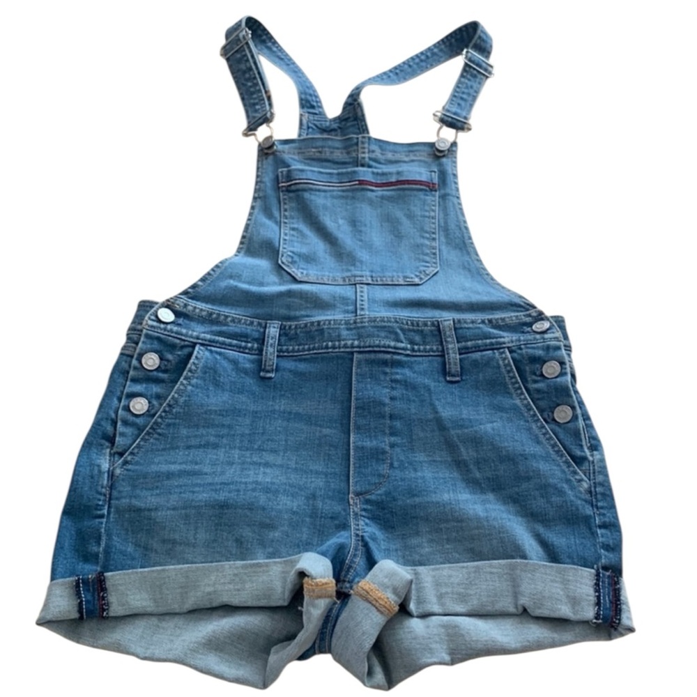 TOMMY HILFIGER Denim Shortalls in Washed Blue Size 0 — Y2K Vibes!!! - Picture 3 of 11